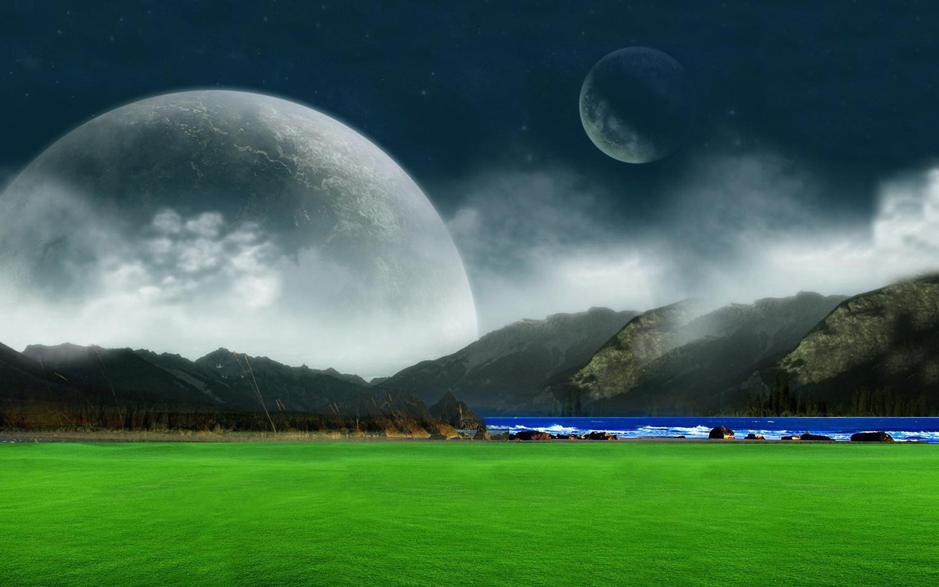фэнтези небо пейзаж луна на открытом воздухе путешествия природа трава горы