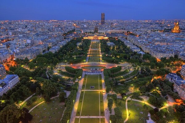 Paris france франция огни парк панорама сумерки париж