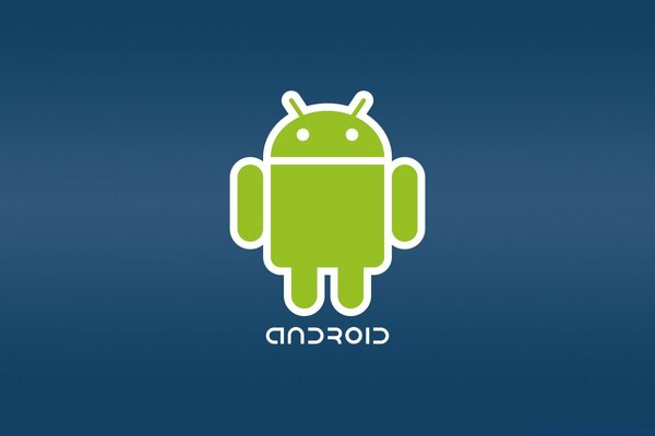Робот Android зелёного цвета на синем фоне