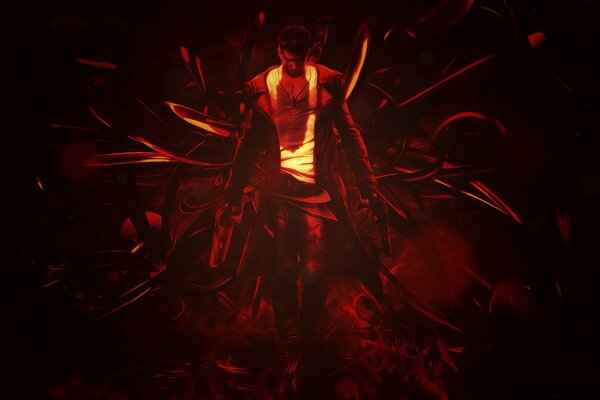 Персонаж devil may cry в центре пламя
